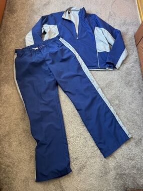 Gloria Vanderbilt Tracksuit Jacket Pants Set Blue Gray Zip Athletic SIZE L/XL